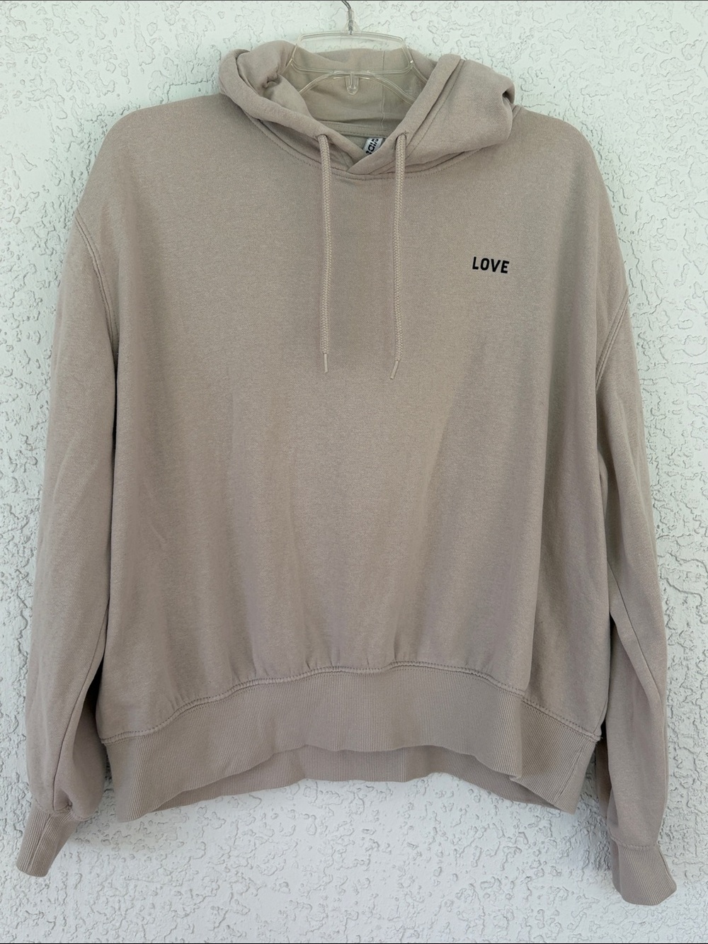 H&M Divident Beige 'LOVE' Hooded Sweatshirt size L